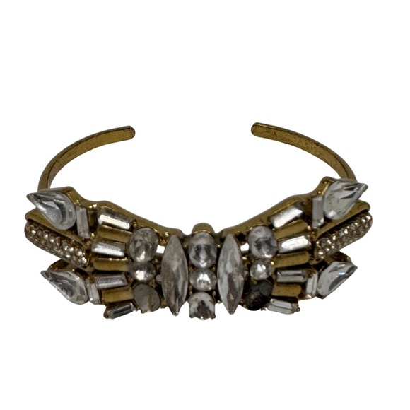 ✨ J.Crew Vintage Rhinestone Art Deco Cuff Bracelet – Gold Tone - Picture 1 of 5